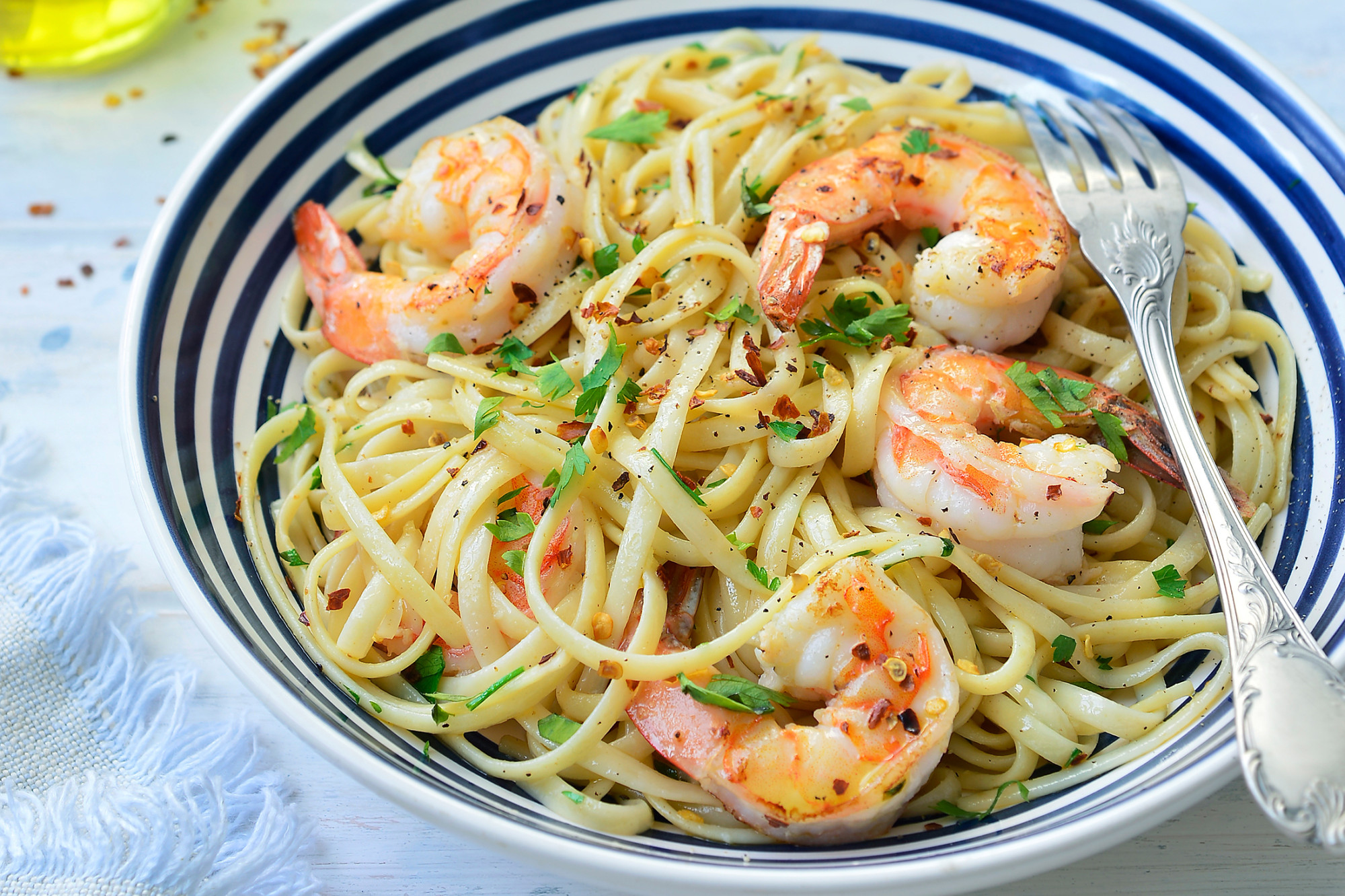 Pasta aglio e olio met scampi